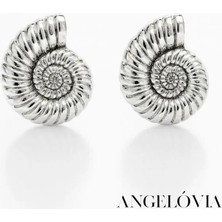 Gümüş Deniz Kabuğu Spiral Figürlü Çelik Küpe