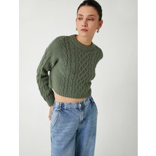 Koton Saç Örgü Triko Kazak Bisiklet Yaka Uzun Kollu