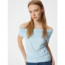 Koton Omzu Açık T-Shirt Drape Detaylı Slim Fit Viskoz Kumaş