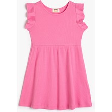 Koton Elbise Mini Boy Basic Kolsuz Fırfırlı Yuvarlak Yaka Ribanalı Pamuklu