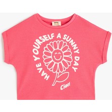 Koton Crop Tişört Kısa Kollu Bisiklet Yaka Çiçek Baskılı Pamuklu