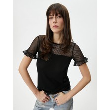 Koton Dantelli T-Shirt Kısa Kollu Bisiklet Yaka