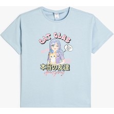 Koton Baskılı Mavi Kız Çocuk T-Shirt 4SKG10525AK
