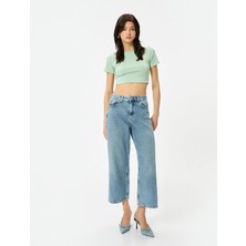 Koton Crop Tişört Bisiklet Yaka Kısa Kollu Slim Fit