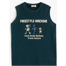 Koton Atlet Robot Baskılı Kolsuz Bisiklet Yaka Pamuklu