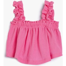 Koton Crop Atlet Askılı Fırfır Detaylı Kare Yaka