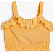 Koton Crop Bluz Askılı Beli Lastikli Fırfır Detaylı Pamuklu