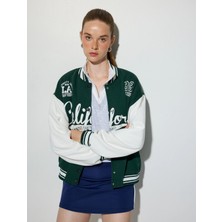 Koton Kolej Ceket Oversize Bomber Yaka Baskılı Çıtçıt Düğmeli
