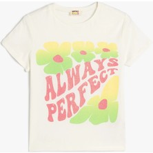 Koton T-Shirt Kısa Kollu Bisiklet Yaka Slogan Baskılı Sim Detaylı Pamuklu