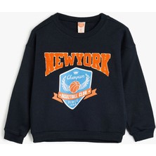 Koton Sweatshirt Basketbol Baskılı Uzun Kollu Bisiklet Yaka