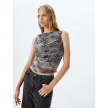 Koton Kolsuz Üst Drapeli Tül Soyut Desenli Slim Fit