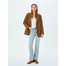 Koton Yüksek Bel Ispanyol Paça Skinny Fit Düğmeli Yırtmaç Detaylı Kot Pantolon - Slim Flare Jean