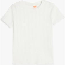 Koton Kız Çocuk Pamuklu Basic Tişört Bisiklet Yaka Kısa Kollu Günlük Stil Ekru Renk