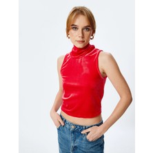 Koton Kadife Crop Top Kolsuz Dik Yaka
