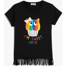 Koton Kedi Baskılı Kısa Kollu Pamuklu Püsküllü Tişört