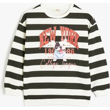 Koton Sweatshirt Köpek Baskılı Bisiklet Yaka Uzun Kollu Şardonlu