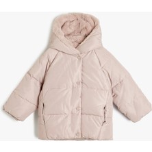 Koton Kapşonlu Şişme Mont Peluş Detaylı Fermuarlı Cepli