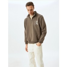 Koton Yarım Fermuarlı Pamuk Karışımlı Baskılı Sweatshirt