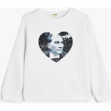 Koton Atatürk Baskılı Tişört Pullu Payetli Bisiklet Yaka Uzun Kollu