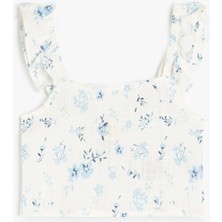 Koton Pamuklu Kare Yaka Fırfır Detaylı Çiçek Desenli Crop Bluz