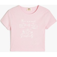 Koton Pamuklu Kısa Kollu Bisiklet Yaka Tişört Kız Çocuk Günlük Kullanım İçin Pembe
