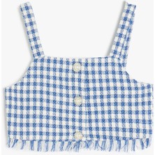 Koton Kare Yaka Ekose Desenli Tüvit Crop Bluz