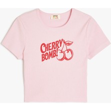 Koton Kiraz Baskılı Kısa Kollu Bisiklet Yaka Pamuklu Tişört