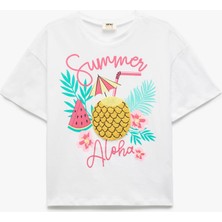 Koton Pamuklu Baskılı Bisiklet Yaka Kısa Kollu Tişört