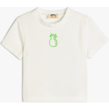 Koton Bisiklet Yaka Kısa Kollu Ananas Pencere Detaylı Crop Tişört