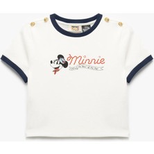 Koton Minnie Mouse Lisanslı Biyeli Bisiklet Yaka Baskılı Tişört