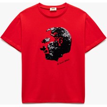 Koton Pullu Payetli Atatürk Baskılı Kısa Kollu Bisiklet Yaka Pamuklu Tişört