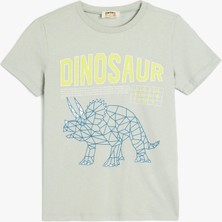 Koton Dinozor Baskılı Bisiklet Yaka Kısa Kollu Pamuklu Tişört