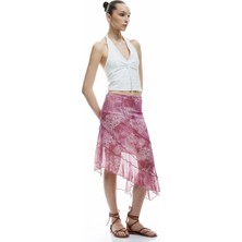 Koton Asimetrik Katlı Slim Fit Tül Midi Etek