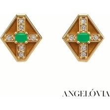 Yeşil Taşlı Geometrik Çelik Küpe