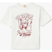 Koton Pamuklu Anime Baskılı Bisiklet Yaka Kısa Kollu Tişört