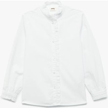 Koton Pamuklu Uzun Kollu Poplin Fırfırlı Yaka Gömlek