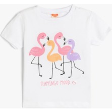 Koton Flamingo Baskılı Bisiklet Yaka Pamuklu Kısa Kollu Tişört