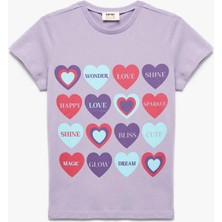 Koton Pamuklu Kalp Baskılı Bisiklet Yaka Kısa Kollu Tişört