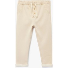 Koton Şardonlu Beli Lastikli Düğmeli Basic Jogger Eşofman Altı Erkek Çocuk 3 - 4 Yaş Ekru Polyester Karışımlı Kış Sezonu