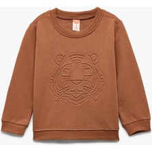 Uzun Kollu Bisiklet Yaka Pamuklu Baskılı Sweatshirt