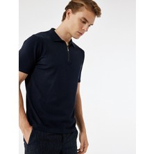 Koton Viskon Regular Fit Polo Yaka Yarım Fermuarlı Kısa Kollu Triko Tişört