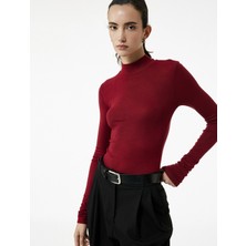 Viskon Kumaş Slim Fit Uzun Kollu Dik Yaka Bodysuit