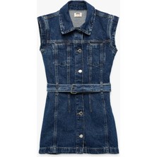 Koton Pamuklu Kemer Detaylı Gömlek Yaka Denim Elbise