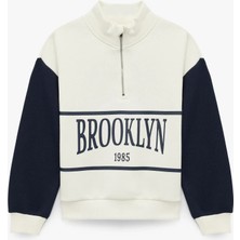 Koton Yarım Fermuarlı Baskılı Uzun Kollu Dik Yaka Sweatshirt