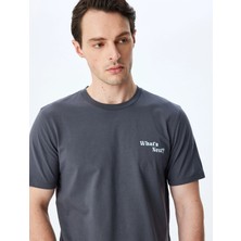 Koton Slogan Baskılı Bisiklet Yaka Kısa Kollu Pamuklu Slim Fit Tişört