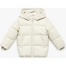 Kapşonlu Uzun Kollu Cepli Fermuarlı Şişme Mont