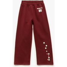 Şardonlu Çiçek Baskılı Pamuklu Geniş Paça Eşofman Altı