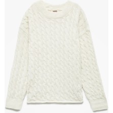 Uzun Kollu Bisiklet Yaka Örgü Detaylı Triko Kazak