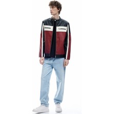 Mandarin Yaka Uzun Kollu Fermuarlı Deri Ceket