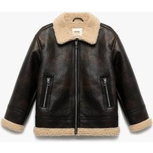 Koton Içi Peluş Astarlı Fermuarlı Uzun Kollu Biker Suni Deri Ceket